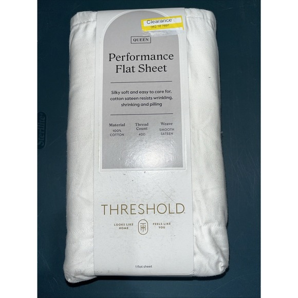 Threshold queen performance flat sheet cotton 400 thread count sour cream - Picture 1 of 3